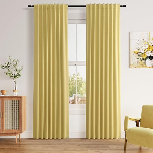 Guken Yellow 100% Blackout Curtains 84 Inch Length 2 Panels Set for Living Room Bedroom Back Tab Thermal Insulated Black Out Linen Drapes Room Darkening Window Curtains 84 Inches Long