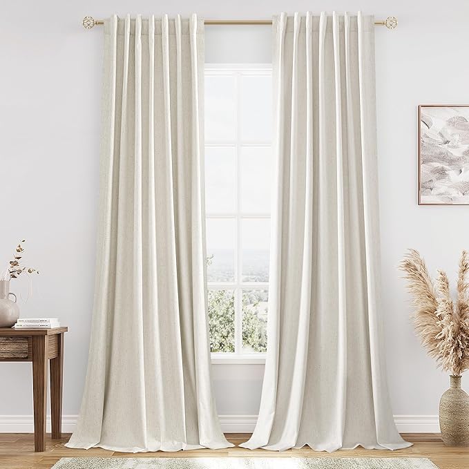 Guken Cream 100% Blackout Curtains 120 Inch Length 2 Panels Set for Living Room Bedroom Back Tab Thermal Insulated Black Out Linen Drapes Room Darkening Window Curtains