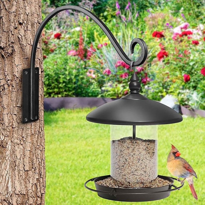 Heavy Duty Plant Hanger Bracket (8"/Black) Outdoor Hand-Forged Hanging Plant Bracket Durable and Stable Bird Feeder Hanger