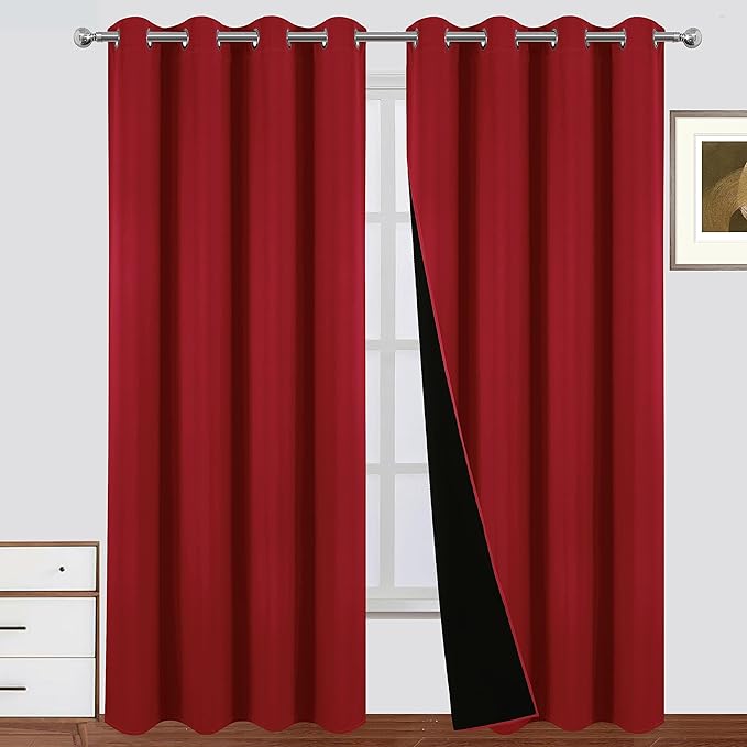 LEMOMO 100% Blackout Curtains Red Curtains 52 x 84 Inch 2 Panels Darkening Thermal Insulated Bedroom Curtains