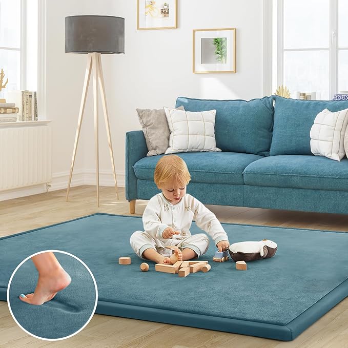 Baby Play Mat for Floor Tummy Time Mat Nursery Muscle Area Rug Playroom Rug Tatami 47"x47" Memory Foam 1.3" Thick Crawling For Babies,Toddlers, Infants, Kids,Floor(Green)