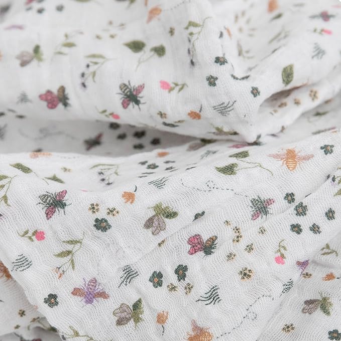 Little Unicorn Muslin Swaddle Blanket for Newborns & Infants | Soft & Breathable Fabric | Set of 3 Baby Blankets for Swaddling, Nursing, Shower Gifts (Garden Bees)