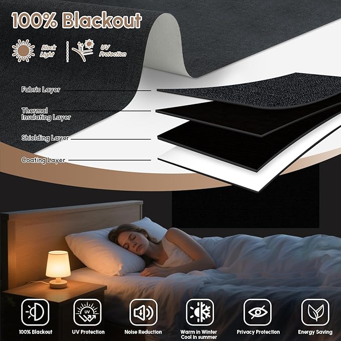 Kincmo No Drill Motorized Blinds with Remote, 100% Blackout Roller Shades for Windows, Custom Electric Blinds Compatible with Alexa, Apple Homekit, Google Home (100% Blackout Eclipse Onyx Black)
