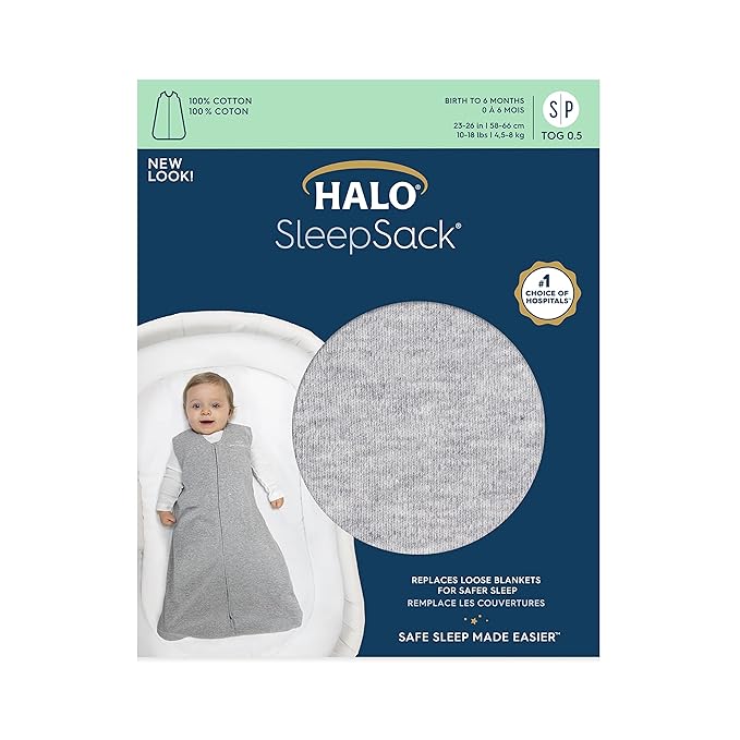 HALO Sleepsack Wearable Blanket 100% Cotton, Heather Grey, Small