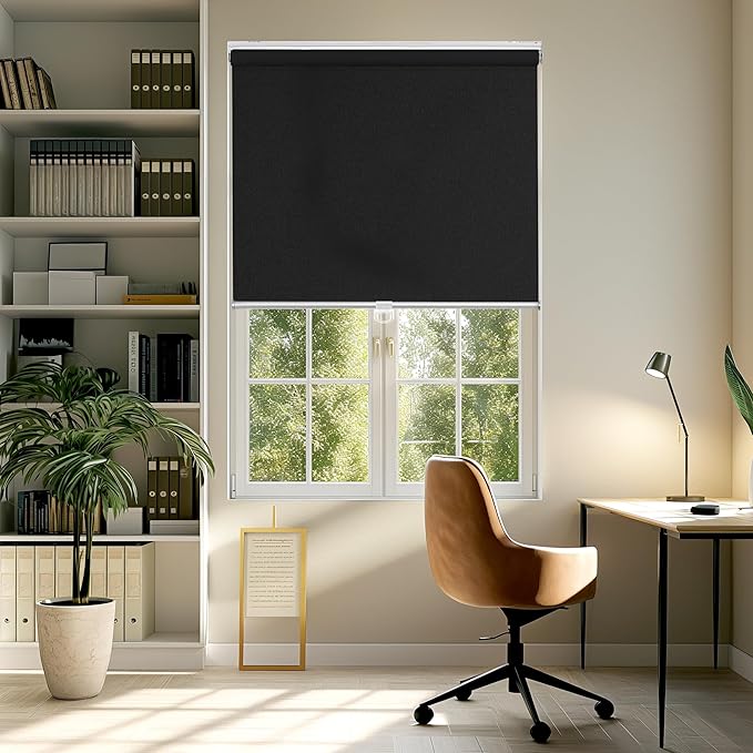 ChrisDowa Cordless Free-Stop 100% Blackout Blinds for Windows, Roller Windows Shades with Thermal Insulated, UV Protection Fabric for Living Room, Office and Home. Easy to Install.Black,38" W X 72" H