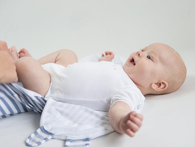 Amazing Baby Swaddle Blanket with Adjustable Wrap, Set of 3, Tiny Anchors, Stripes and Solid, Denim and Gray, Small