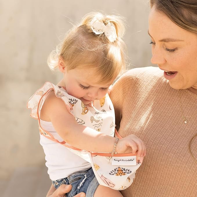 Tiny Twinkle Mess Proof Baby Bib for Girls | Waterproof Toddler Bib for Eating | Baby Apron for Feeding | Machine Washable | Perfect Shower Gift (Flutter, 2-4Y)