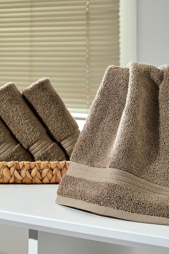 Ozdilek 6-Piece Washcloth Set 13x13 100% Turkish Cotton, 600 GSM, Soft, Gentle on Sensitive Skin, Multi-Purpose Use, Washable, Reusable, Ideal for Baby Care & Spa 6 Towels (Light Brown)