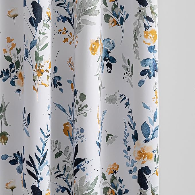 MYSKY HOME 95% Blackout Floral Curtains 84 inch Long 2 Panels for Bedroom Living Room Flower Patterned Room Darkening Thermal Insulated Soundproof Grommet Window Treatments, 52" Wide, Yellow and Blue