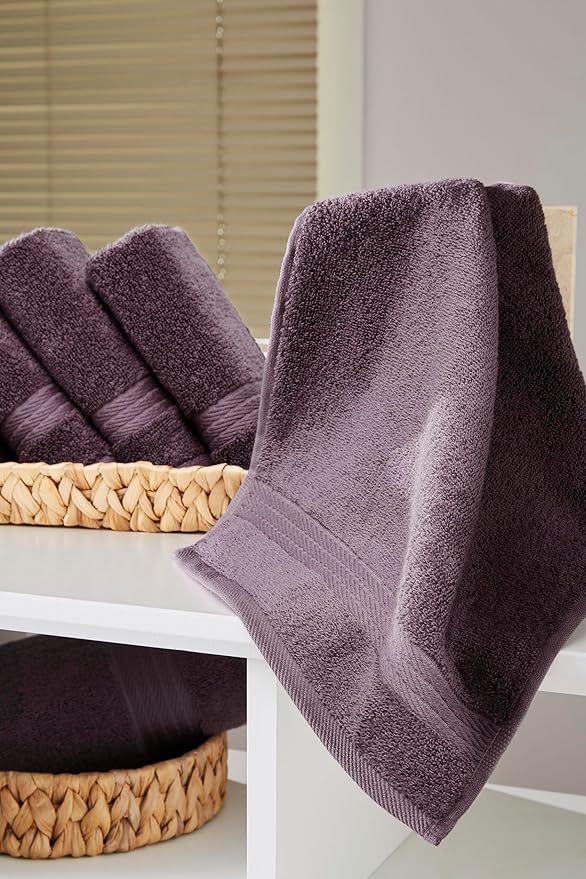 Ozdilek 6-Piece Washcloth Set 13x13 100% Turkish Cotton, 600 GSM, Soft, Gentle on Sensitive Skin, Multi-Purpose Use, Washable, Reusable, Ideal for Baby Care & Spa 6 Towels (Orchid Purple)