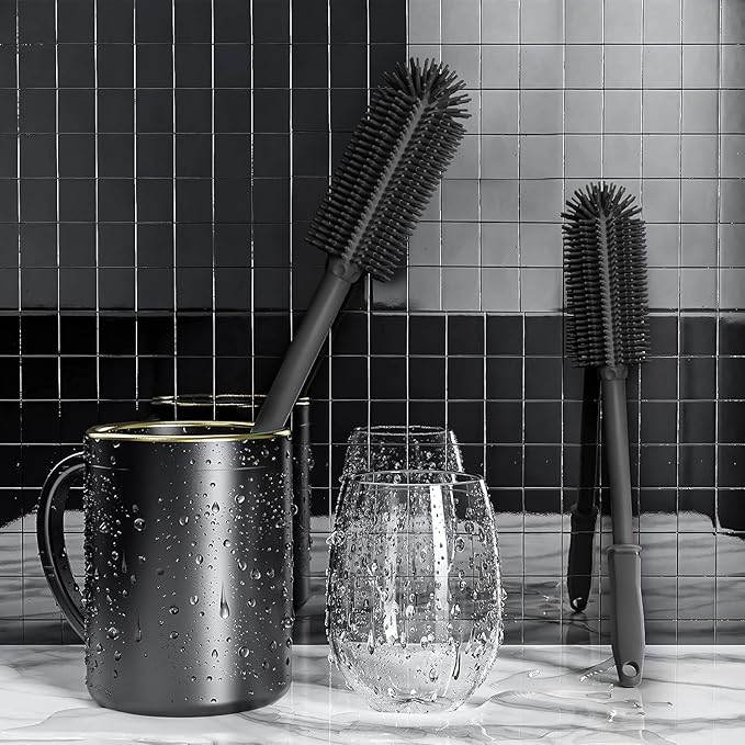 SUPPHOUS Long Silicone Bottle Cleaning Brush | 2 Pack| 16”+13”Water Bottle Brush Cleaner Brush for Hydro Flask,Glassware,Vacuum Sports Bottle&Vases,Silicone Water Bottle Cleaner Brush for Narrow Neck
