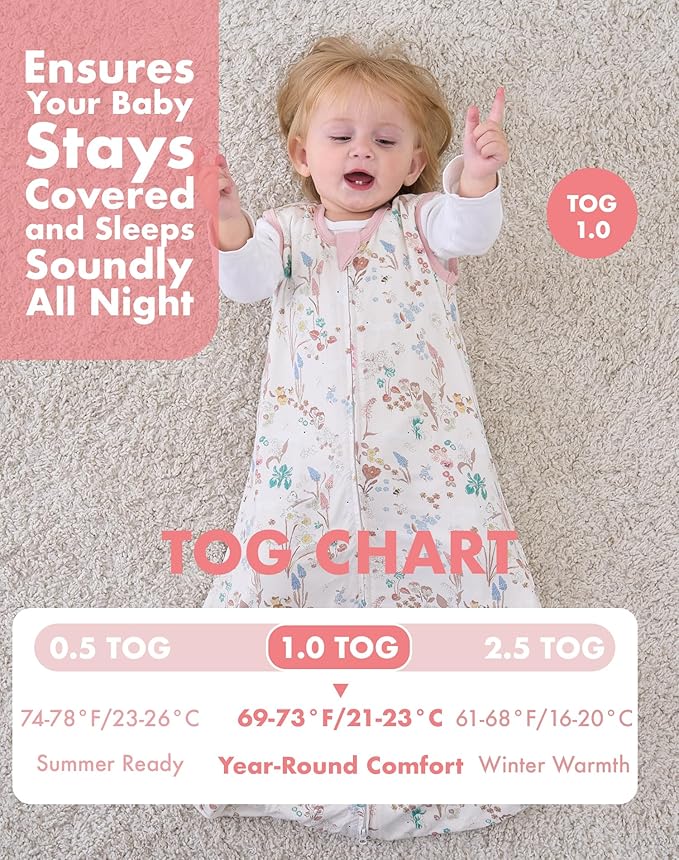 FJORHAL Rayon Made from Bamboo Sleep Sack – TOG 1.0 Soft Wearable Blanket for Infants & Toddlers