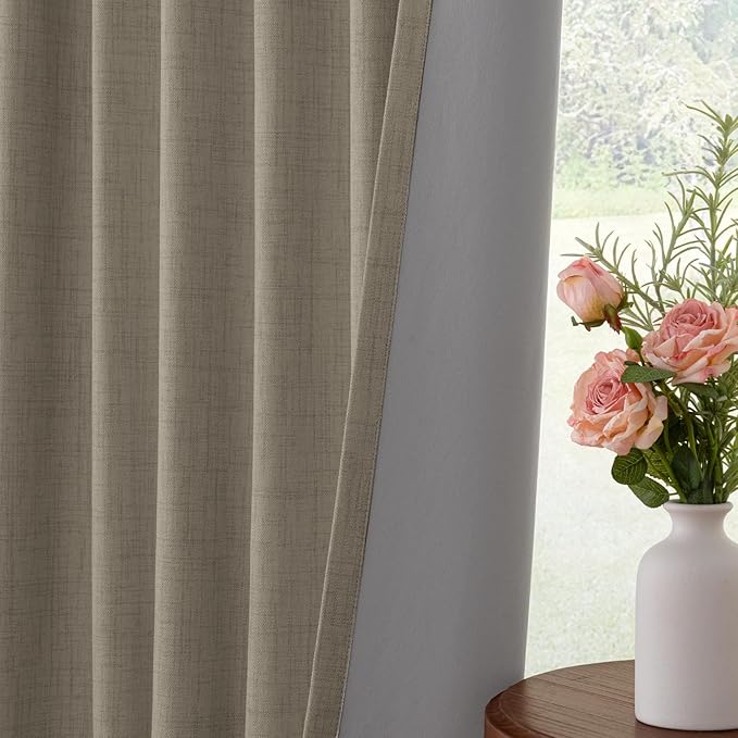 INOVADAY 100% Blackout Curtains for Bedroom, Black Out Curtains 96 Inch Long, Clip Rings Linen Blackout Drapes, Thermal Insulated Room Darkening for Living Room, 2 Panels - Fauxlinen,W50xL96