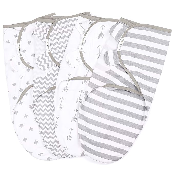 BaeBae Goods Swaddle Blanket, Adjustable Infant Baby Swaddling Wrap Set of 4, Baby Swaddling Wrap Blankets for Boys and Girls Made in Soft Cotton (Grey Arrows, 0-3 Months)