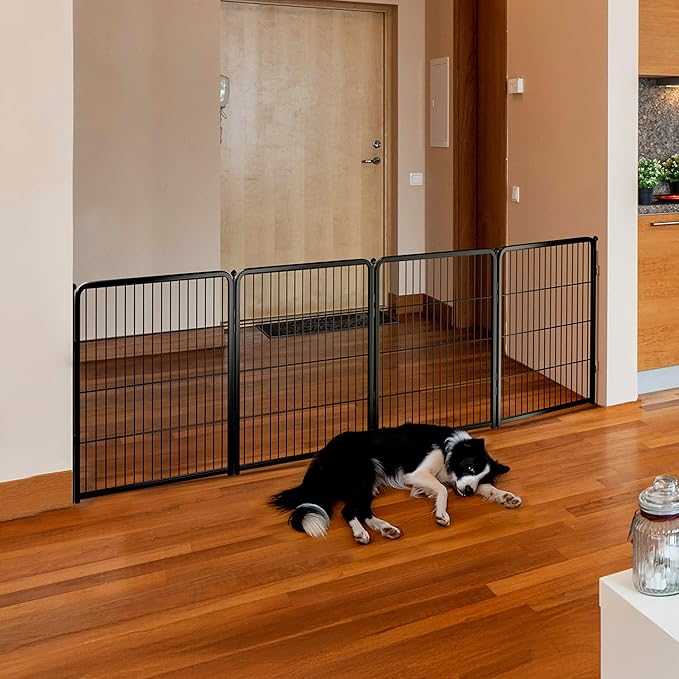 FXW Dog Gate Extra Wide Designed for Indoor Use, Adjustable Width Up to 111-inch Wide (32" H 4 Wire Panels for Small and Medium Dogs), Black