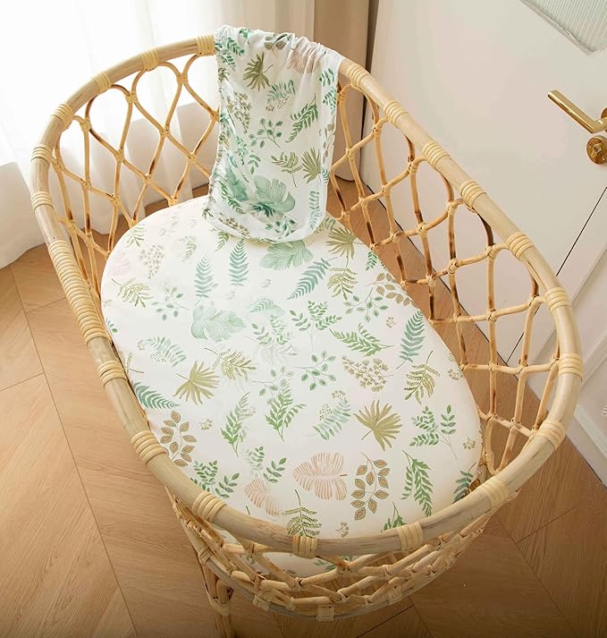 SDY Jersey Bassinet Sheets for Baby Boys and Girls,32 "x 16 "x 4", 2 Pack, Green Standard Oval/Retangle Bassinet Mattress Sheets for Toddler,Super Soft Breathable