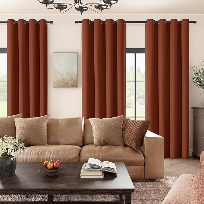 ChrisDowa 100% Blackout Terracotta Solid Curtains 96 Inches Long 2 Panels for Bedroom Living Room,Farmhouse Room Darkening Thermal Insulated Soundproof Grommet Top Window Treatment Drapes,52x96