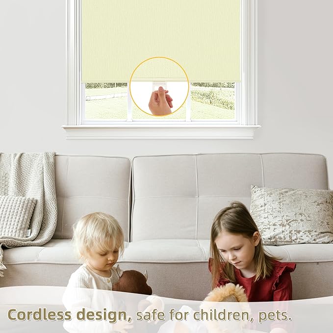 ChrisDowa Blackout Roller Shades for Windows, Striped Pattern Cordless Pull Down Door Blinds with Privacy, Thermal Insulated Window Shades for Living Room, Home and Office. Beige, 41" W x 72" H