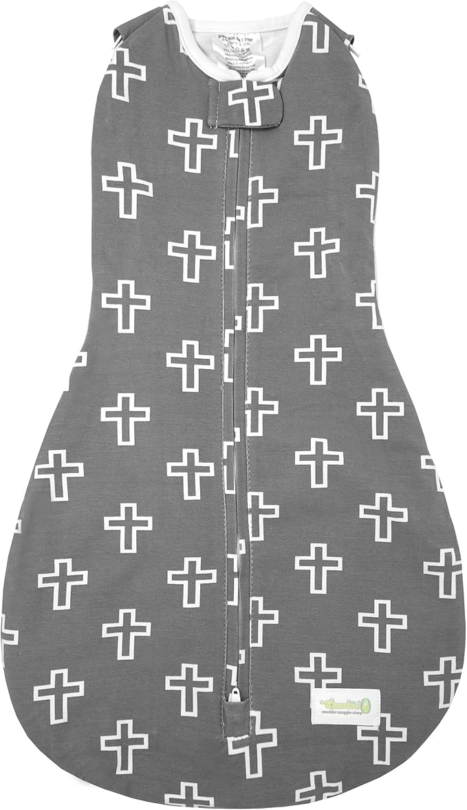 Woombie Grow with Me Baby Swaddle, Convertible Swaddle Fits 0-9 Months, Expands to Wearable Blanket for up to 18 Months, Grey Crosses