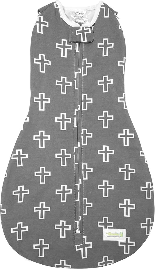 Woombie Grow with Me Baby Swaddle, Convertible Swaddle Fits 0-9 Months, Expands to Wearable Blanket for up to 18 Months, Grey Crosses
