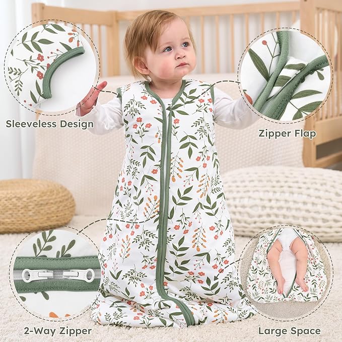 Yoofoss Baby Sleep Sack 12-18 Months, 1.5 Tog Baby Wearable Blanket with 2-Way Zipper, 100% Cotton Organic Fabric Winter Infant Sleeping Sack, Warm Soft Comfy