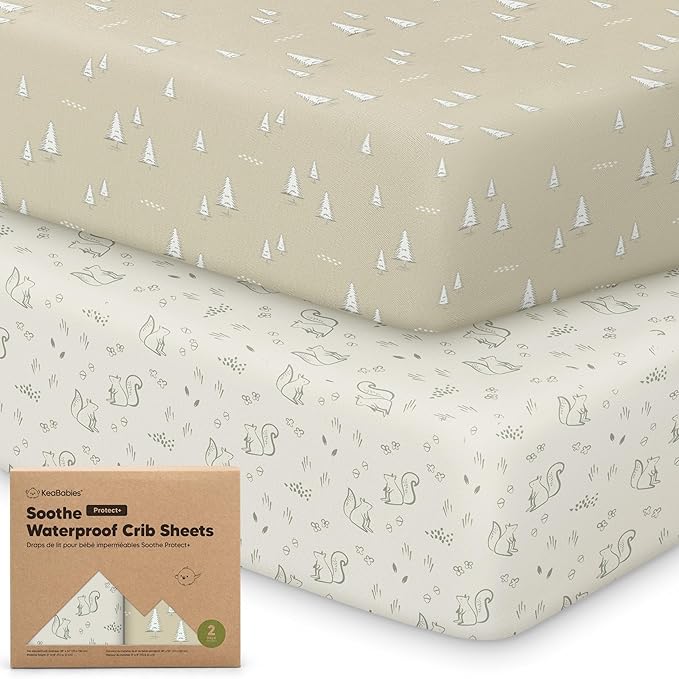 2-Pack Waterproof Crib Sheets for Boys, Girls - 52x28 Fitted Organic Cotton Baby Crib Sheets, Toddler Mattress Protector Cover, Washable, Soft & Durable Baby Bedding Essentials(Pine Grove)