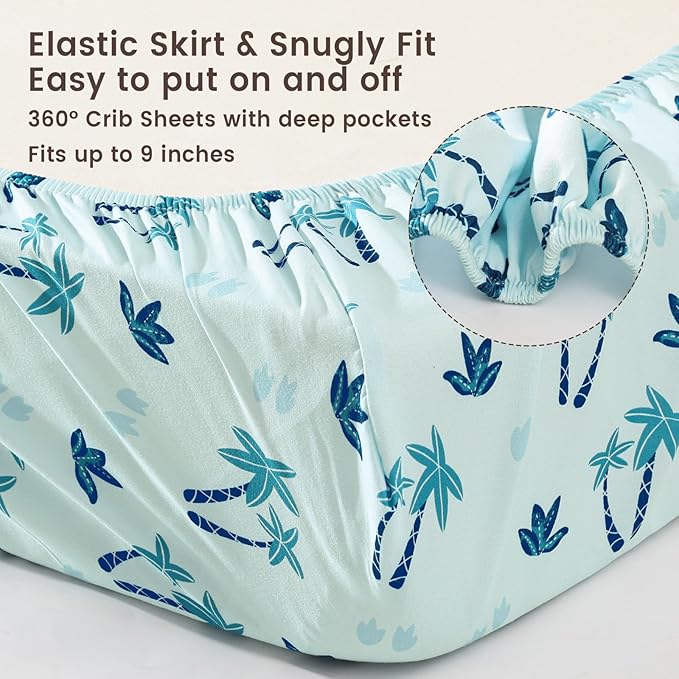 david's kids 3 Pack Mini Crib Sheets, Soft Breathable Premium Pack N Play Sheets for Baby Boys Girls Neutral, Playard and Mini Crib Mattresses, Dinosaur Blue