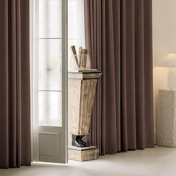 FMFUNCTEX 100% Blackout Curtains for Bedroom, Coffee Brown Curtains 84 Inches Long Textured Thermal Insulated Curtains for Living Room Drapes, Black Out Drapery Grommet Room Darkening 2 Panels