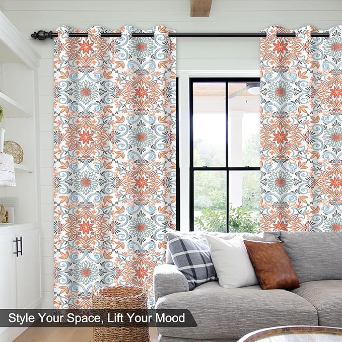 Blackout Curtains for Living Room and Bedroom, Black Out Bedroom Living Room Window Curtains 84 Inch Long 2 Panels Set, Vintage Floral Room Darkening Soundproof Thermal Curtains for Winter Insulated