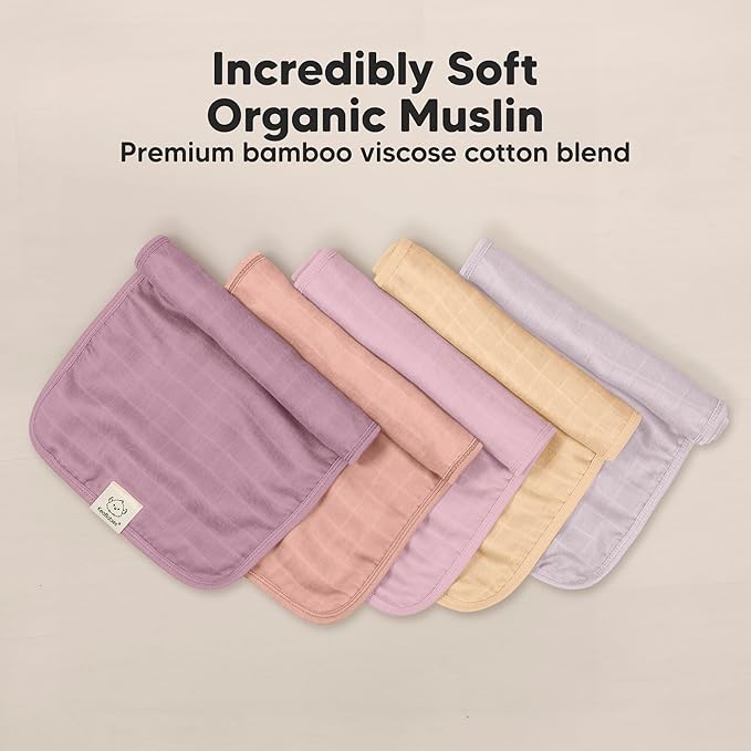 KeaBabies Cotton Muslin Burp Cloths Baby Boy, Girl - 5-Pack Soft & Absorbent Burping Cloth for Babies, Large Baby Towels & Washcloths for Newborn, Spit Up Rags, No Shrink, 20x10" (Lavender)