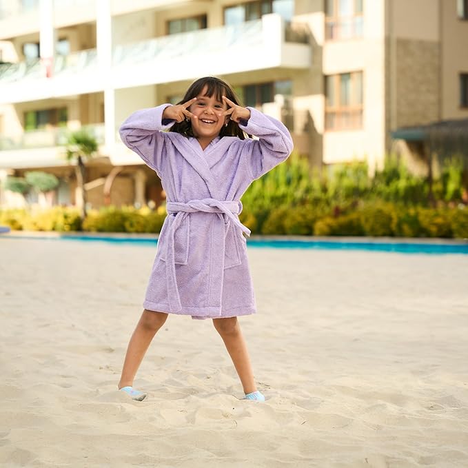 BAGNO MILANO Kids Organic Turkish Cotton Hooded Beach Cover-Up Towel, GOTS Certified, for Boys and Girls (Unicorn Purple, 7-8 Years)