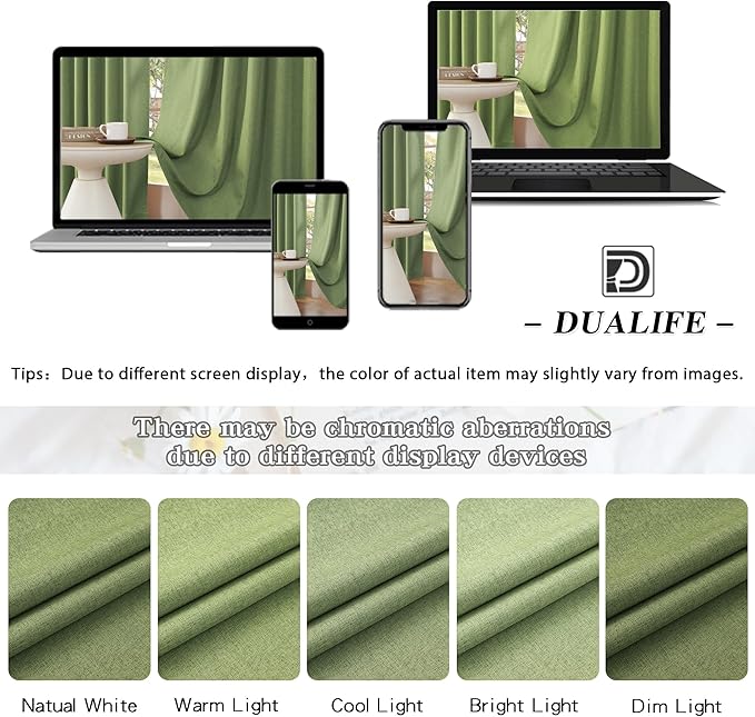 DUALIFE Sage Green Blackout Curtains 84 Inch Length, Back Tab Rod Pocket Hooks Window Treatment Farmhouse Spring Boho Linen Textured Long Drapes for Bedroom Living Room W50 x L84, 2 Panels Set
