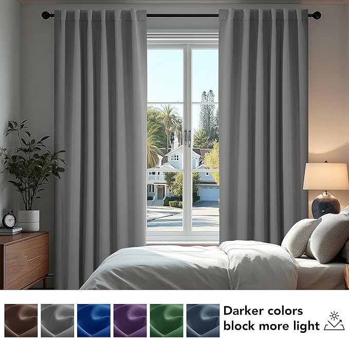 Deconovo Room Darkening Curtains Back Tab and Rod Pocket Curtains Thermal Insulated Blackout Curtains for Bedroom 52Wx72L Inch Light Grey Set of 2