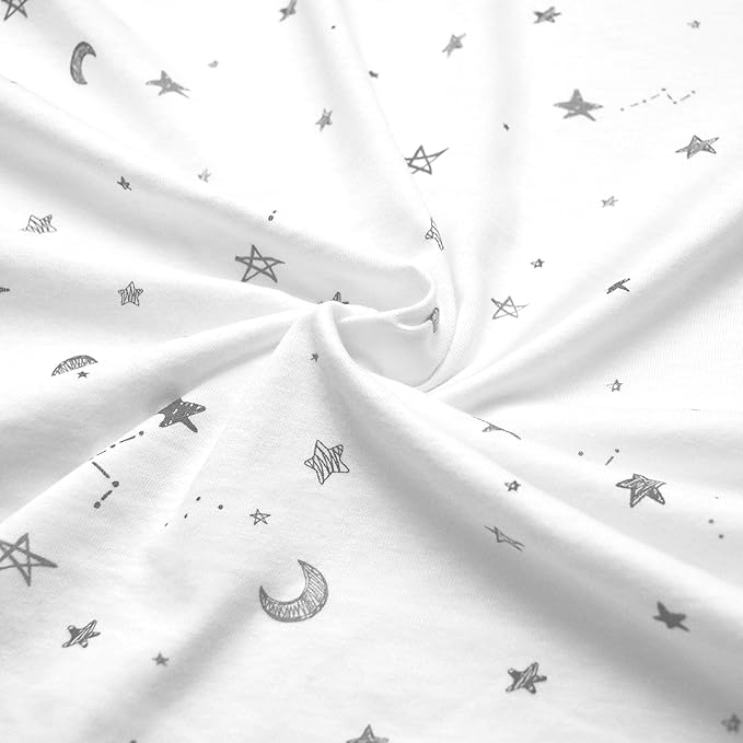 American Baby Company 2 Pack 100% Natural Cotton Fitted Crib Sheets 52" x 28" - Soft, Breathable, Hypoallergenic & Gentle Toddler Bed Sheets, Grey Stars and Zig Zag, Neutral for Boys & Girls
