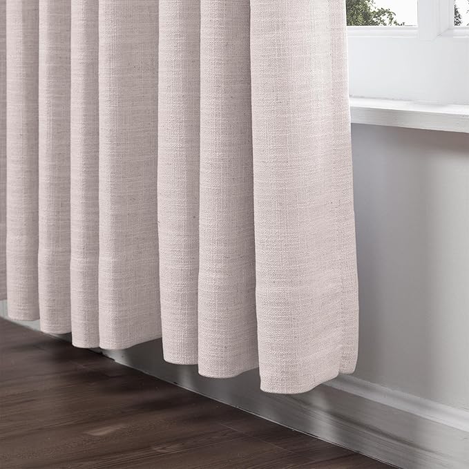 ChadMade Extra Long Grommet Faux Linen Drape Blackout Curtain 102 Inches Long Drapery for Living Room Patio Sliding Door Windows 50Wx102L, 1 Panel, Pink Lemonade, Tallis Collection