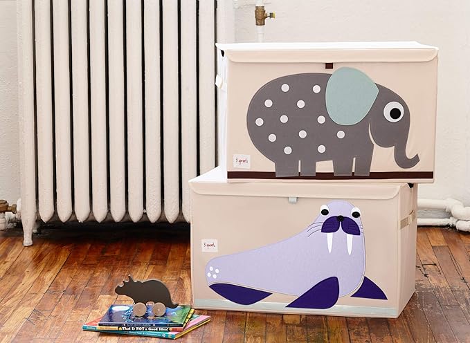 3 Sprouts Large Toy Chest for Kids with Lid and Handles - Collapsible Toy Storage Bin/Trunk/Box/Basket Organizer for Boys & Girls Playroom, Nursery, Walrus