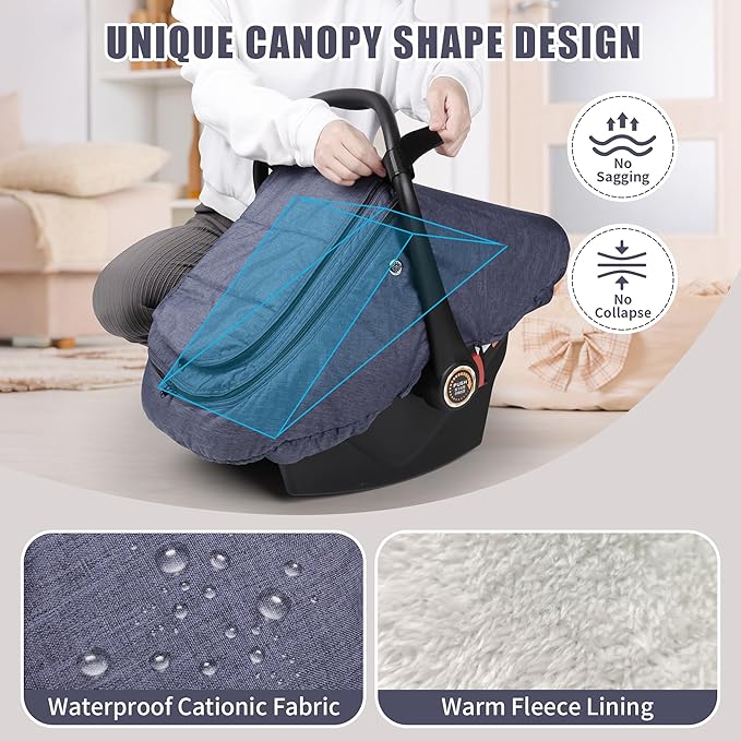 Rquite Car Seat Cover Baby, Carseat Covers Boy Girl, 2 Layers Window -Breathable Mesh & Wind/Sun Shade, Infant Car Seat Canopy Baby Carrier/Stroller Cover, Fit Spring, Fall, Winter, Cold Weather