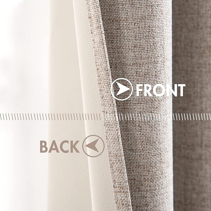 MIULEE Linen Texture Curtains for Bedroom Solid 100% Blackout Thermal Insulated Khaki Curtains Grommet Room Darkening Drapes Luxury Decor for Living Room Nursery 52x96 Inch (2 Panels)