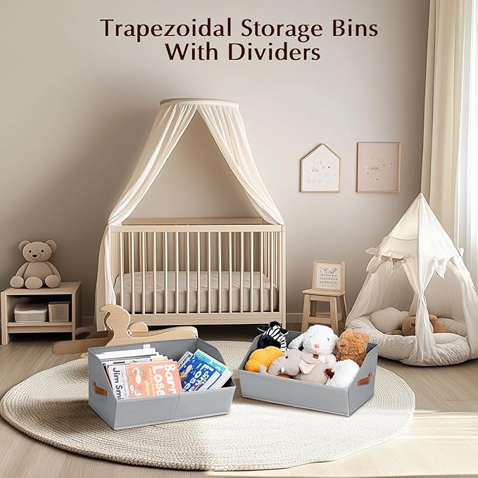 Closet Organizers and Storage Bins - 8 Pack Collapsible Divided Trapezoidal Cube Storage Bins Baskets For Organizing Clothes Blankets,Toys, Books, Towels(Light Grey)