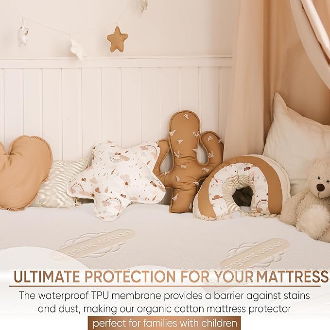 Waterproof Organic Mattress Protector Twin Size – Soft Organic Cotton Top – Noiseless & Breathable 250 GSM Pad Cover – Deep Pocket Fitted Design