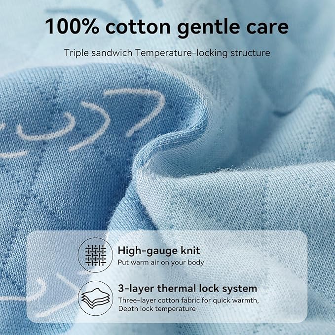 Unnivoll Baby Sleep Sack 0-6 Months 1.5 Tog Baby Wearable Blanket 100% Cotton Fabric Warm Sleeping sack with 2-Way Zipper Quilted for Infant Newborn Tog Blue Duck