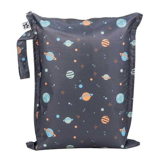 Tiny Twinkle Mess Proof Wet Bags | 1-Pack Reusable Waterproof Wet Bags for Swimsuits | Baby Clothes | Travel & Diaper Bag (Space)