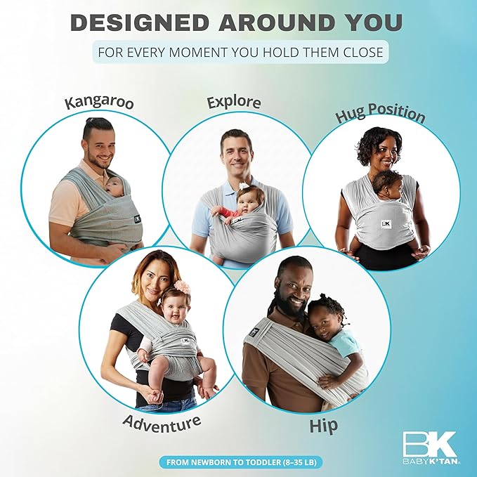 Original Baby K'tan Baby Carrier: #1 Easy Pre-Wrapped, Soft, Slip-On, No Rings, No Buckles | 5 in 1 Baby Sling for Hands-Free Comfort | Heather Grey | Medium