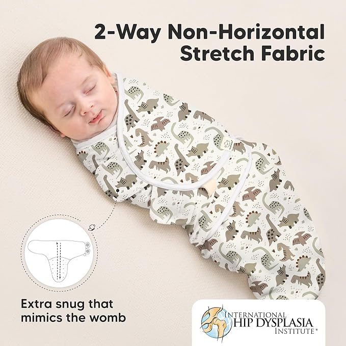 3-Pack Organic Baby Swaddle Sleep Sacks - Swaddles for Newborns, Infant 0-3 Months, Baby Girls, Boys, Soft & Snug Newborn Sleep Sack, Nursery Swaddling Blankets (Dino Ridge)