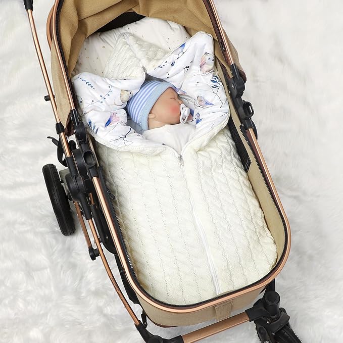 Yanmucy Baby Swaddle Blanket Multifunction Wrap Knitted Sleeping Bag Newborn Baby Receiving Blankets Stroller Wrap for 0-12 Months (Beige)