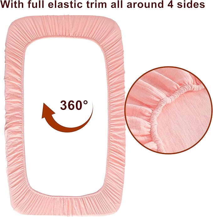 NTBAY 2 Pack Muslin Cotton Crib Sheets, Soft and Breathable Double Layer 28x52 Baby Crib Sheets for Standard Crib and Toddler Mattresses, Boys, Girls, Unisex, Coral Pink, 28x52 Inches