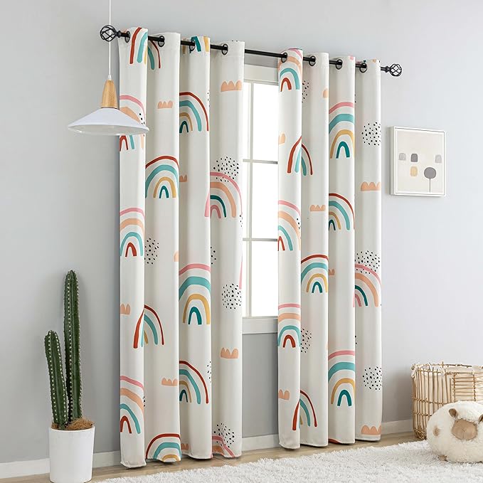 chiinvent Blackout Rainbow Curtains for Kids Cute Rainbow Room Darkening Window Curtains Decorative Cartoon Black Out Curtain for Girls Bedroom Nursery, C1, 52" x 72", 2 Panels (90% Blackout)