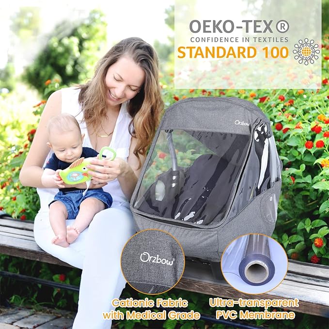 Universal Car Seat Rain Cover,Weather Shield for Infant Car Seat with Storage Bag,Side Ventilation & Handle Opening,Necessary Protection for Baby or Pet in Crowded,Baby Travel Accessories (Light Grey)