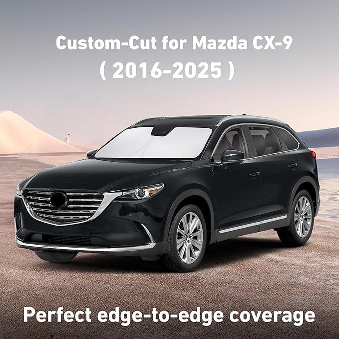 Econour Windshield Sunshade for Mazda CX-9 2016-2024 2025 2026, Sun Visor for Front Windshield & Window Sun Shade Cover, UV Heat Blocker & Protector, Car Accessories