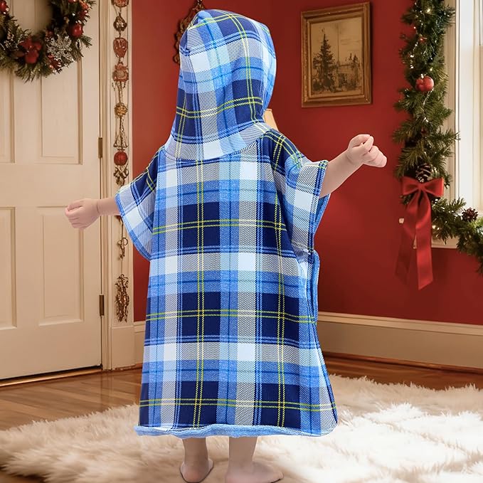VOOVA & MOVAS Double-Layered Baby Hooded Towel Poncho (2-4 Years, 20x21 Inches) | Ultra Soft & Absorbent Cotton | Thick Toddler Bath Towel for Swimming, Beach, Shower & Winter,Blue Bufflo